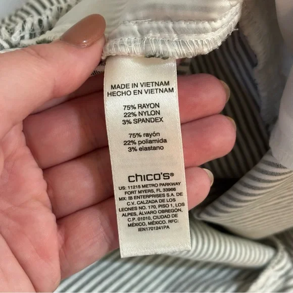 Chico's Perfect Stretch Striped Pants White Green Size 0 - Picture 6 of 6